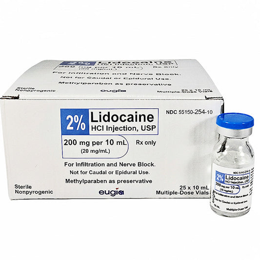 Lidocaine 2% HCL for Injection 10 mL Mutli Dose Vials, 25 Pack  (Rx)