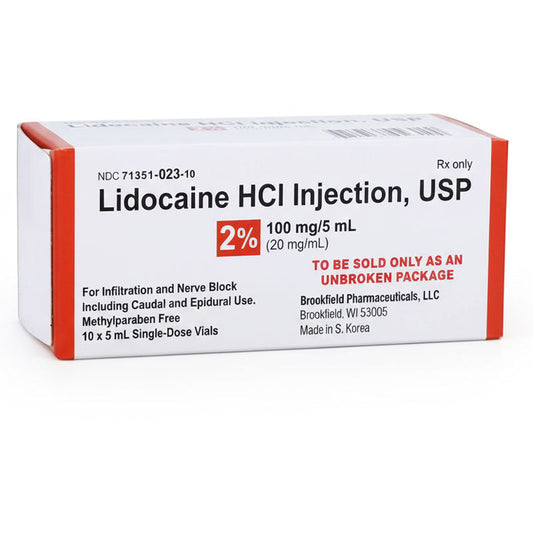 Lidocaine HCI Injection 2% Single-Dose Vials 5 mL x 10/Box (RX)