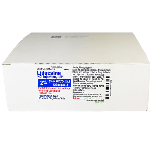 Lidocaine HCL for Injection 2% (100 mg/5 mL) Single-Dose Vials 5 mL, 25/Tray by Himka (Rx)