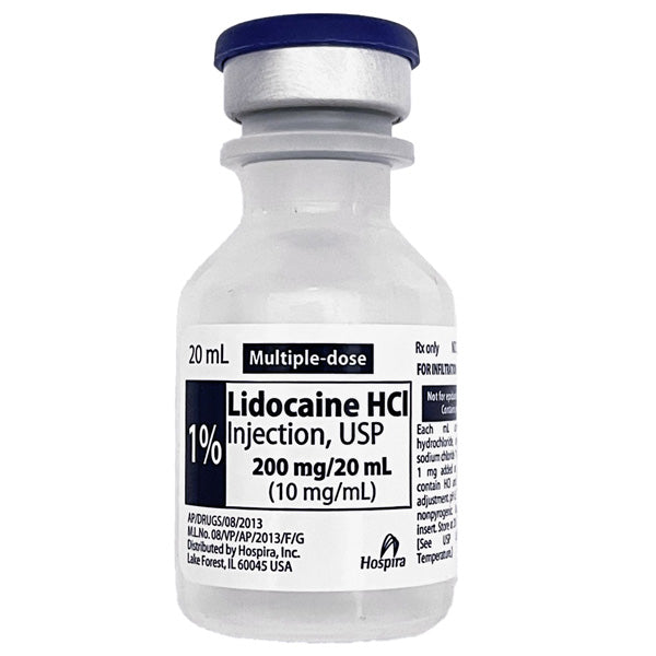 Lidocaine HCl 1% Injection 20 mL Multiple-Dose Vials 25/Pack Hospira (RX)