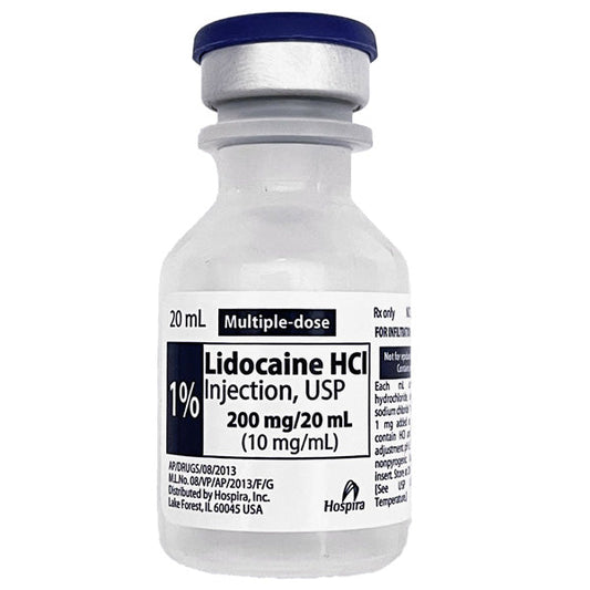 Lidocaine HCl 1% Injection 20 mL Multiple-Dose Vials 25/Pack Hospira (RX)