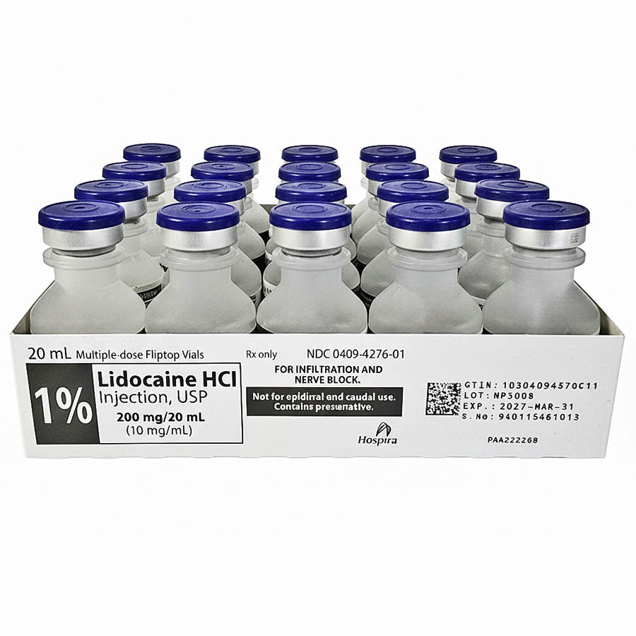 Lidocaine HCl 1% Injection 20 mL Multiple-Dose Vials 25/Pack Hospira (RX)