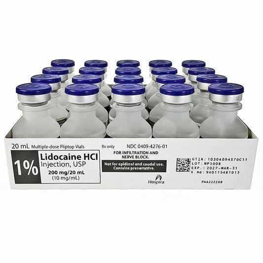 Lidocaine HCl 1% Injection 20 mL Multiple-Dose Vials 25/Pack Hospira (RX)