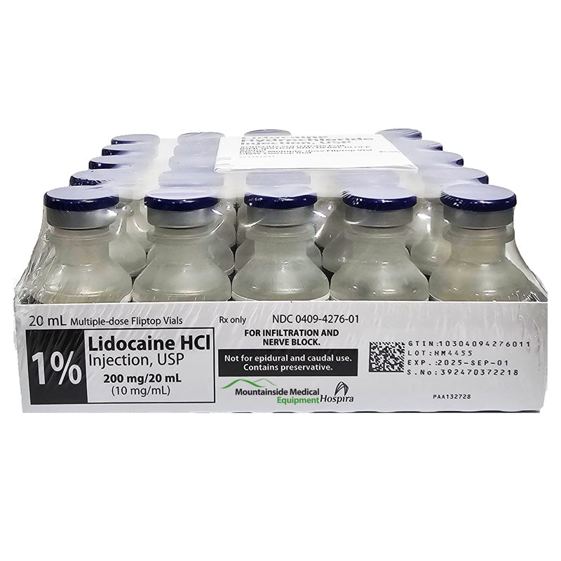Lidocaine HCl 1% Injection 20 mL Multiple-Dose Vials 25/Pack Hospira (RX)