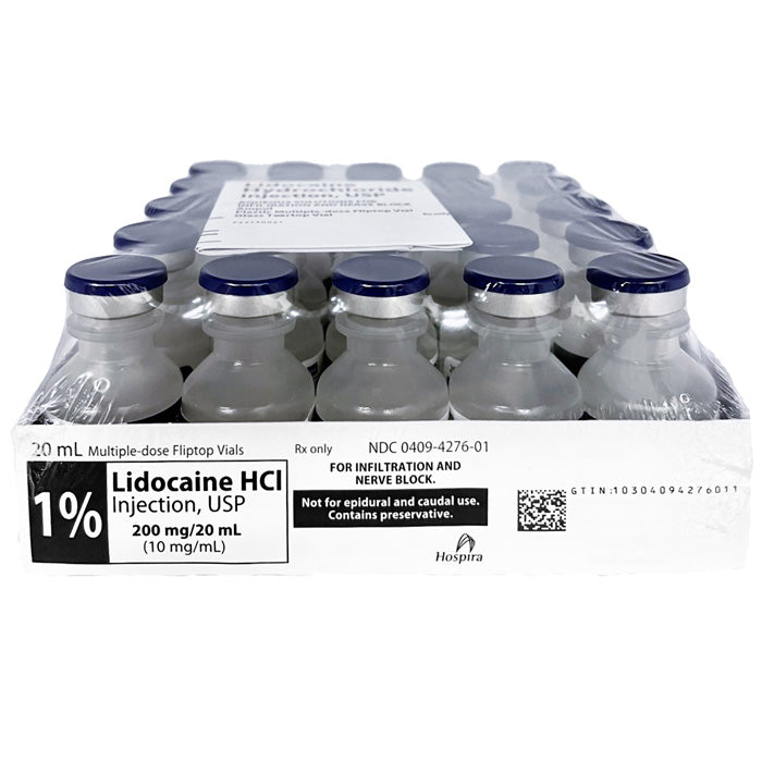 Lidocaine HCl 1% Injection 20 mL Multiple-Dose Vials 25/Pack Hospira (RX)