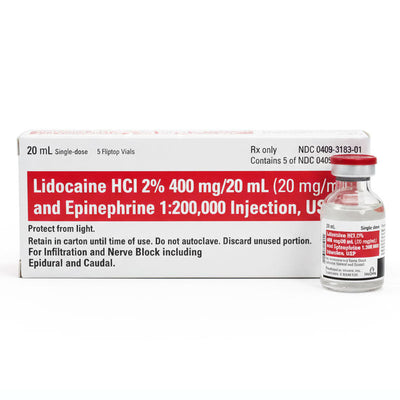 Lidocaine Hydrochloride 2% and Epinephrine 1:200,000 for Injection 20 mL, 5/Box (Rx) Exp 12/31/26