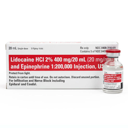 Lidocaine Hydrochloride 2% and Epinephrine 1:200,000 for Injection 20 mL, 5/Box (Rx) Exp 12/31/26
