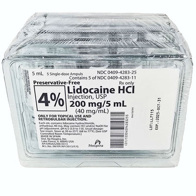 Lidocaine Hydrochloride 4% Injection 40 mg/mL Glass Ampules 5 mL x 25/tray (Rx)
