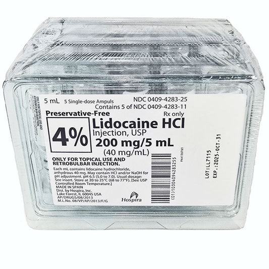 Lidocaine Hydrochloride 4% Injection 40 mg/mL Glass Ampules 5 mL x 25/tray (Rx)