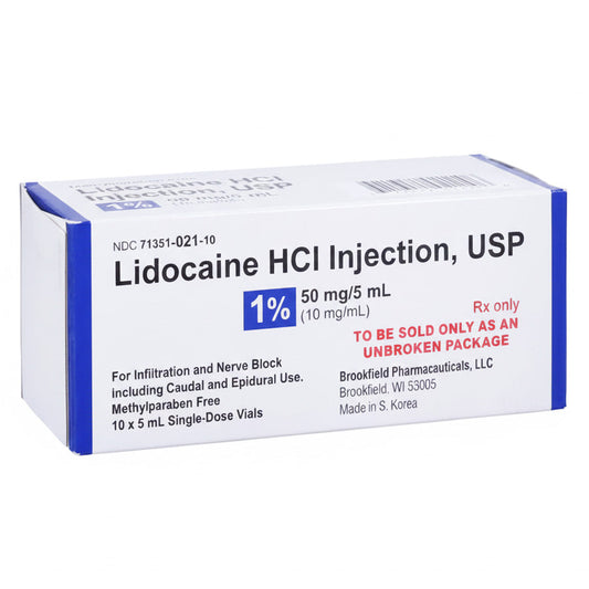 Lidocaine HCI Injection 1% Single-Dose Vials 5 mL x 10/Box (RX)