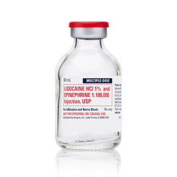 Lidocaine 1% with Epinephrine 1% 1:100,000 Inj 30 mL Multiple Dose, 25/Pack (Rx)  Exp : August 2026