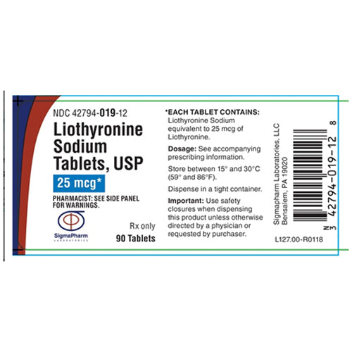 Liothyronine Sodium Tablets 25 mcg by Sigma Pharma 100/Bottle