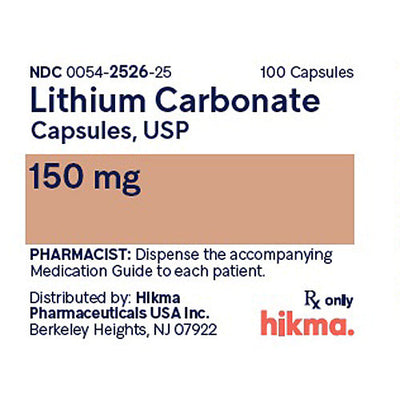 Lithium Carbonate 150 mg Capsules 100 Count (RX)