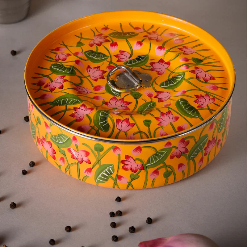 Lotus Pichwai Masala box | Stainless Steel