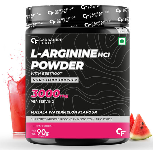 Carbamide Forte L Arginine Powder Supplement 3000mg | Pre-workout for men & women | L Arginine Supplement | Beet Root Powder - Masala Watermelon Flavour - 90g