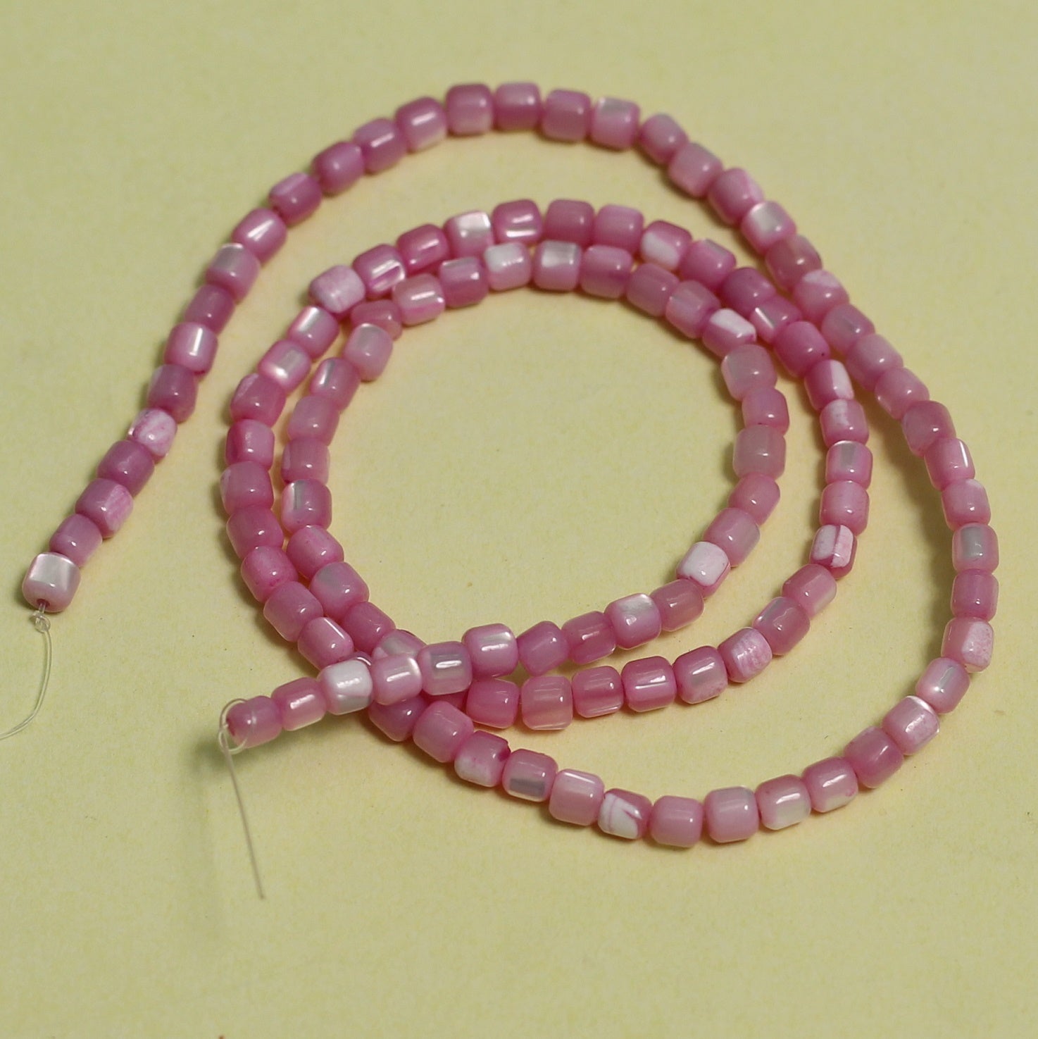 1 String, 3x3mm Hot Pink Tyre Mother of Pearl Shell Beads