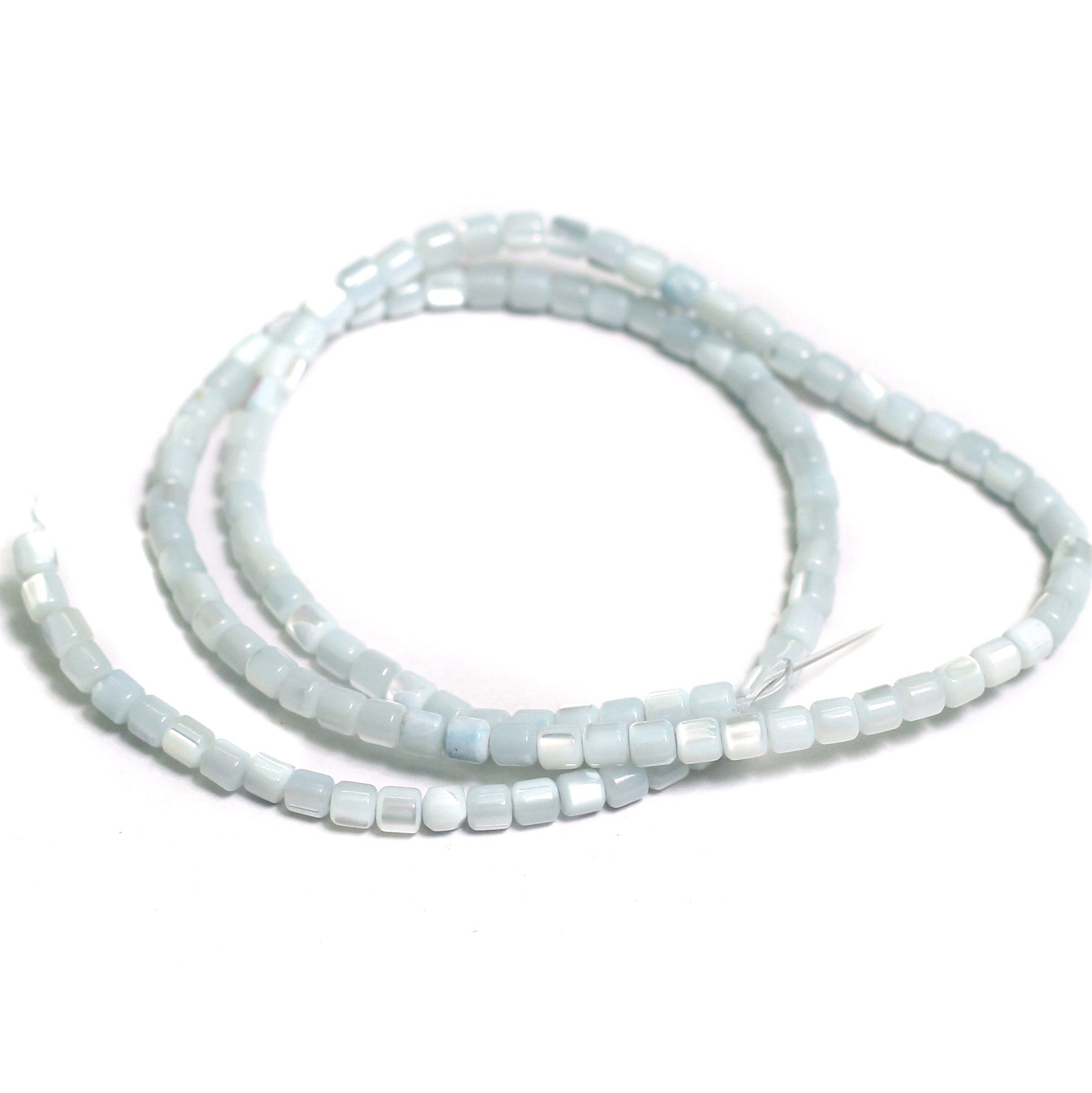 1 String, 3x3mm Sky Blue Tyre Mother Of Pearl Shell Beads