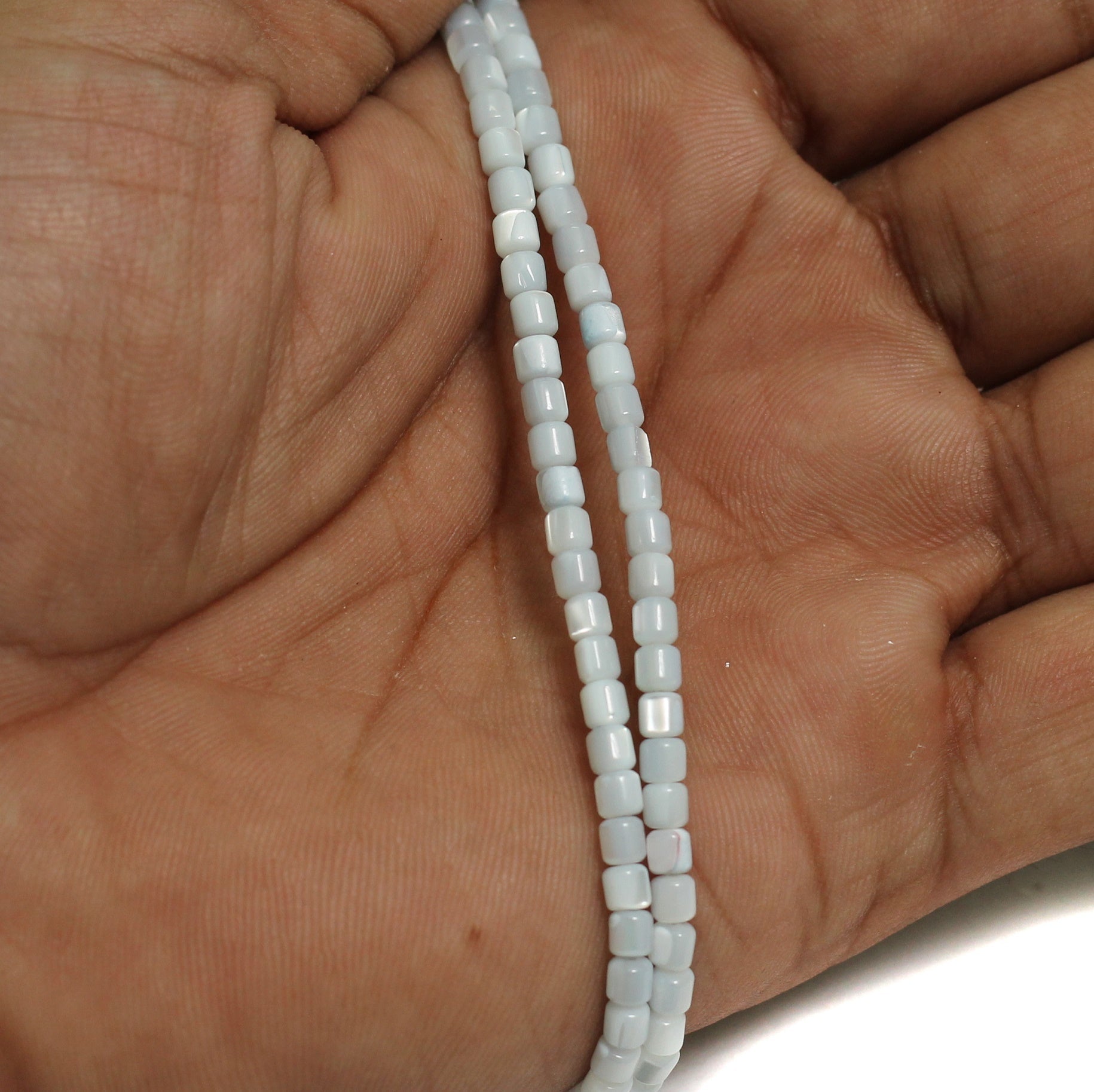 1 String, 3x3mm Sky Blue Tyre Mother Of Pearl Shell Beads