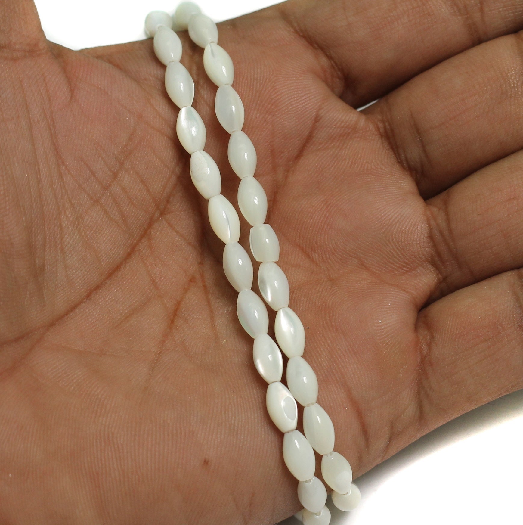 1 String, 9x6mm Off White Oval Mother Of Pearl Shell Beads