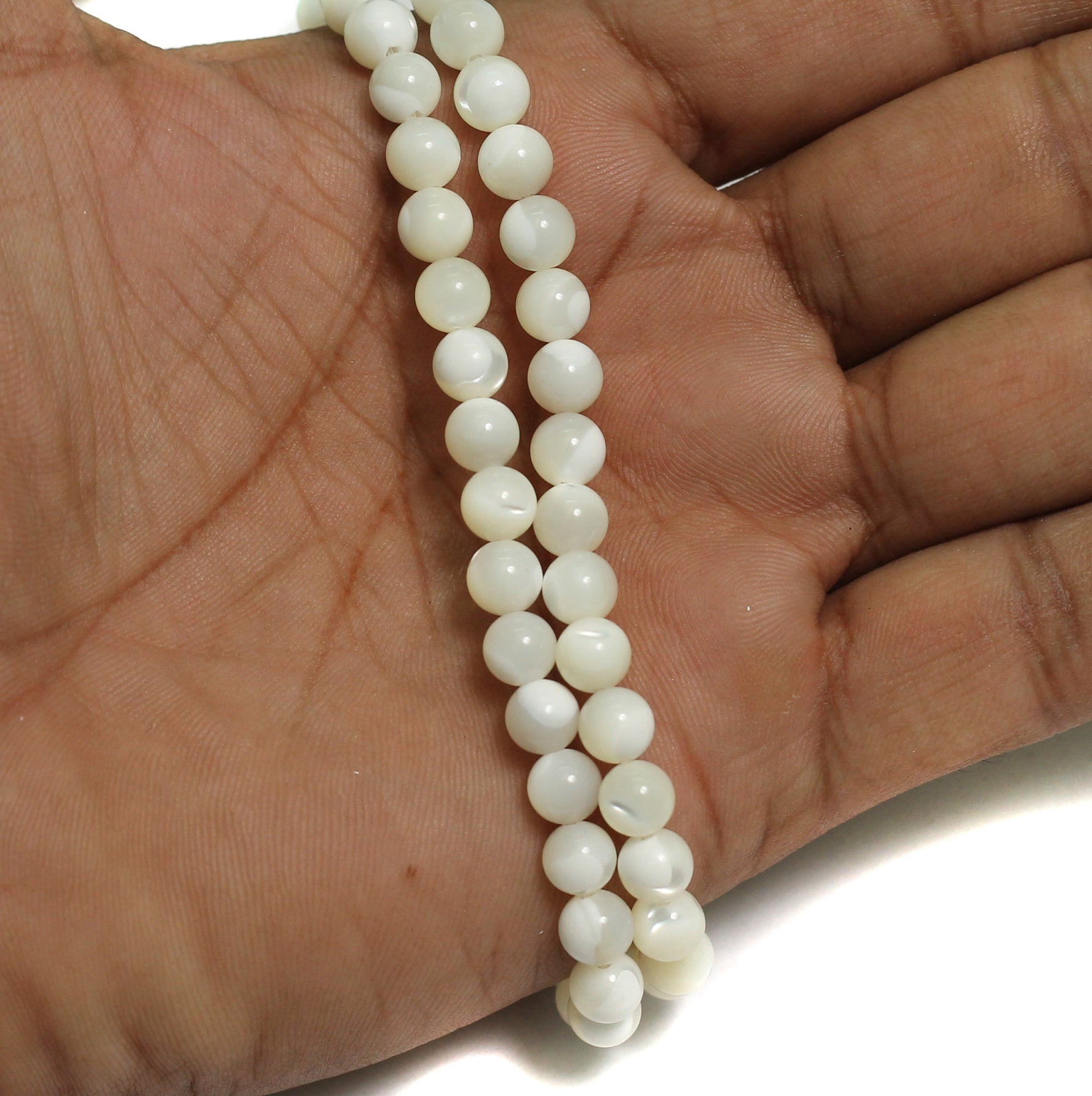 1 String, 3mm Off White Round Mother Of Pearl Shell Beads