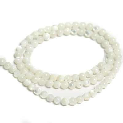 1 String, 6mm Off White Round Mother Off pearl Shell Beads