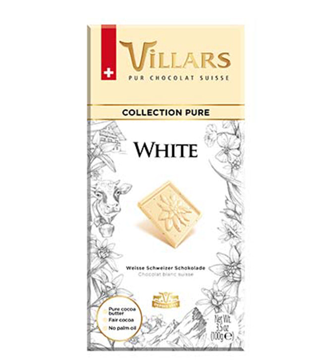 5x VILLARS White Pure Chocolate Bar - 100 g each -  Pack of 5