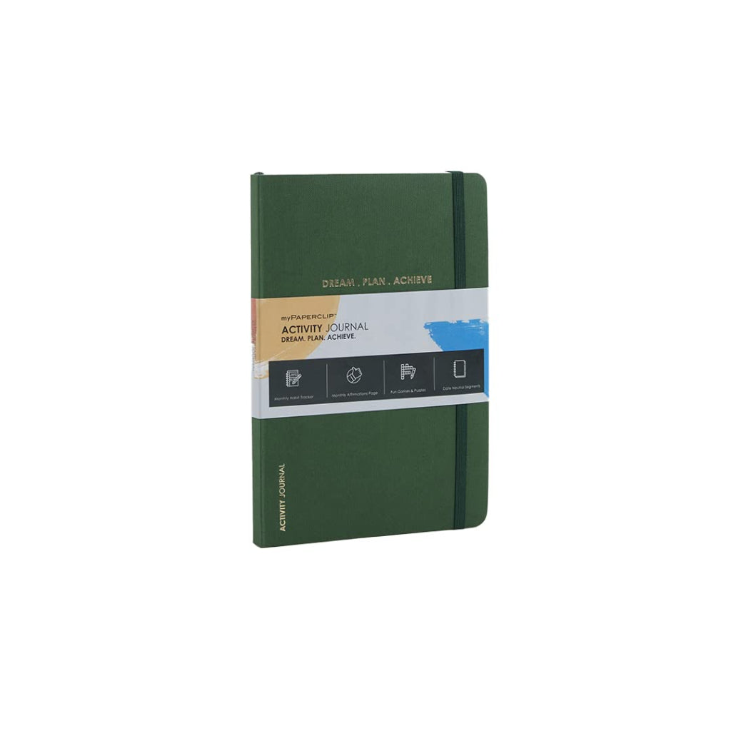 Mypaperclip Activity Journal, Featuring Monthly Habit Tracker, Monthly Affirmation Page And Fun Games & Puzzles - Plain-Activity_Journal_P-Green