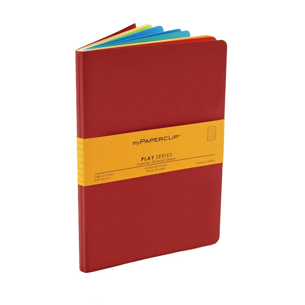 Mypaperclip Play Series Notebook, A5 (148 X 210 Mm, 5 .83 X 8.27 In.) Ruled, Multi-Colour Pscs192A5-R - Red