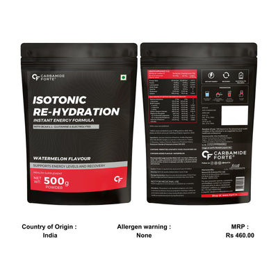 Carbamide Forte Isotonic Powder | Instant Energy Drink for Workout | Electrolyte Powder with added BCAA & L Glutamine - Watermelon Flavour - 500g (Pack of 1)