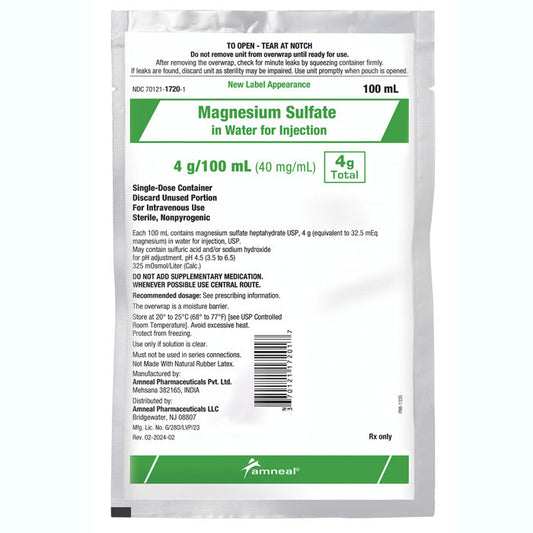 IV Bags Magnesium Sulfate 4% in Water IV Bags 100 mg x 24/Case (RX)