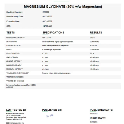 Magnesium Glycinate USP (20% w/w Magnesium) For Compounding (API)