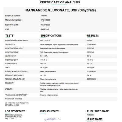 Manganese Gluconate USP Dihydrate For Compounding (API)