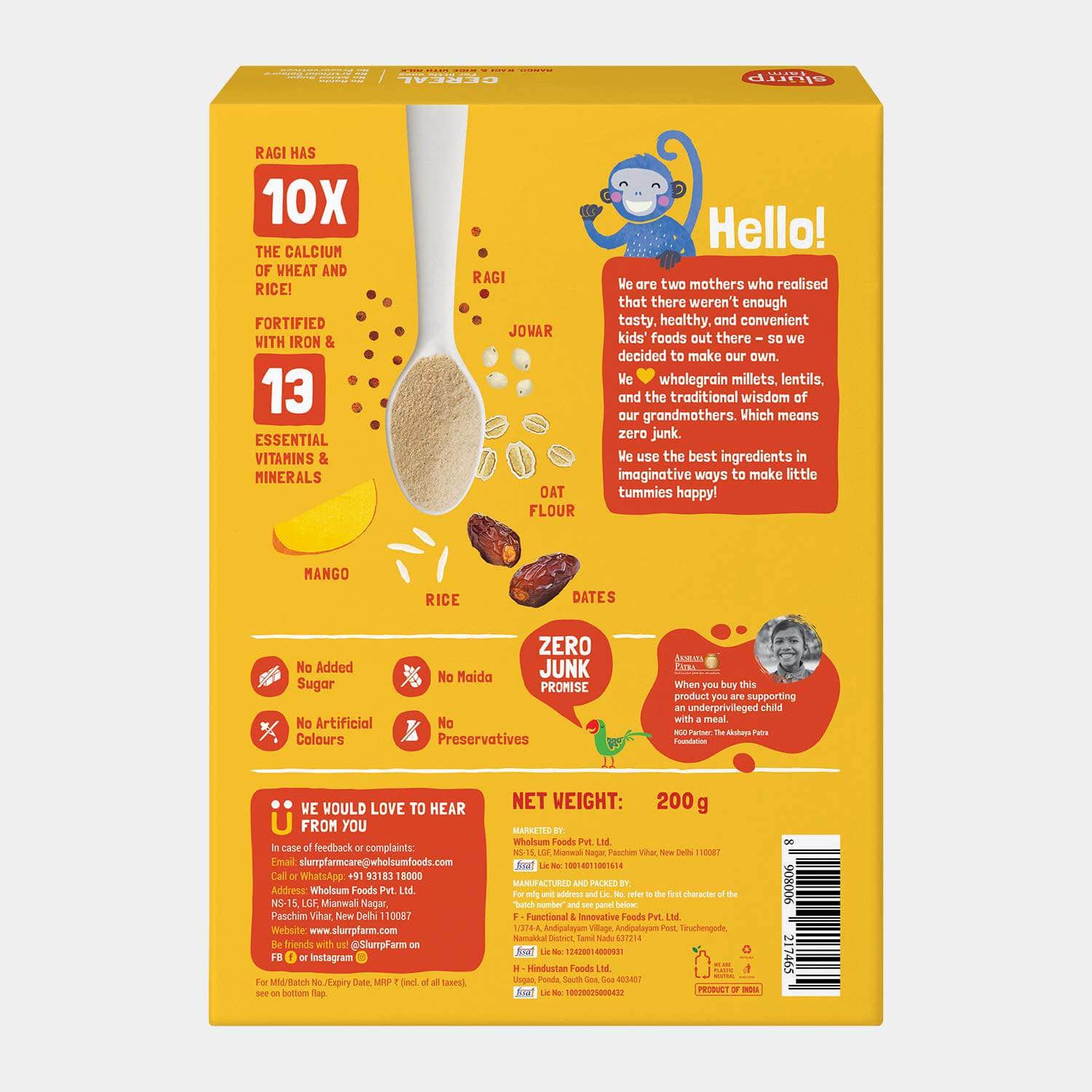 Slurrp Farm Mango, Ragi & Rice Cereal| 200 gms