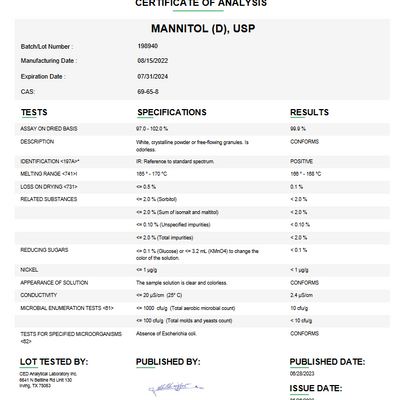 Mannitol (D) USP For Compounding (API)