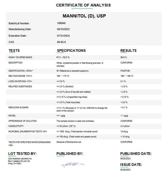 Mannitol (D) USP For Compounding (API)