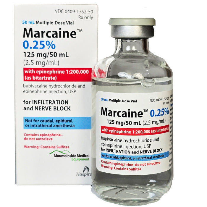 Marcaine (Bupivacaine Hydrochloride) 125 mg/50 mL with Epinephrine 1:200,000 Injection 0.25% Multi-Dose 50mL Vial (Rx)
