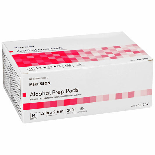 Alcohol Prep Pads, Medium, Sterile 70% Isopropyl Alcohol 200/Box