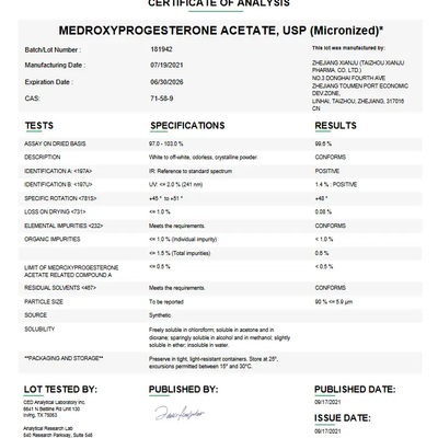 Medroxyprogesterone Acetate USP Powder (Micronized) For Compounding (API)