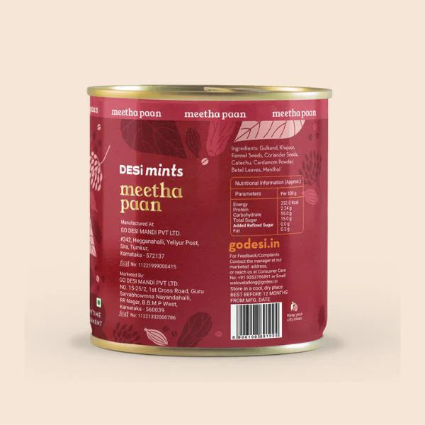 Meetha Paan Mints | 100% natural - Betel leaves, Sweet dates, Saunf & Elaichi | 2 units x 90gms