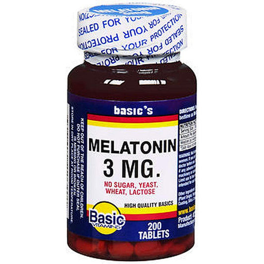 Melatonin 3 mg Sleep Aid by Basic Vitamins 200 Count