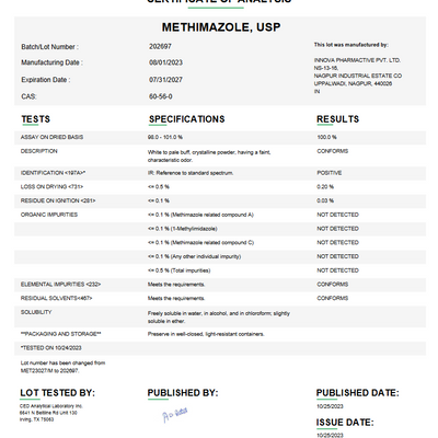 Methimazole USP For Compounding (API)