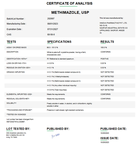 Methimazole USP For Compounding (API)