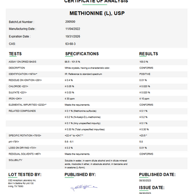 Methionine (L) USP For Compounding (API)