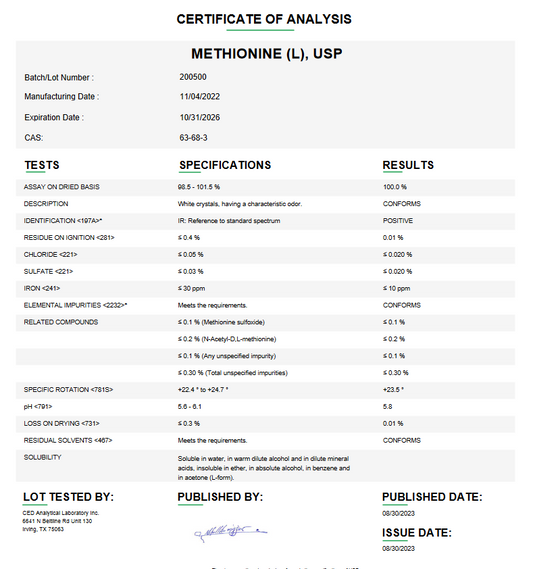 Methionine (L) USP For Compounding (API)