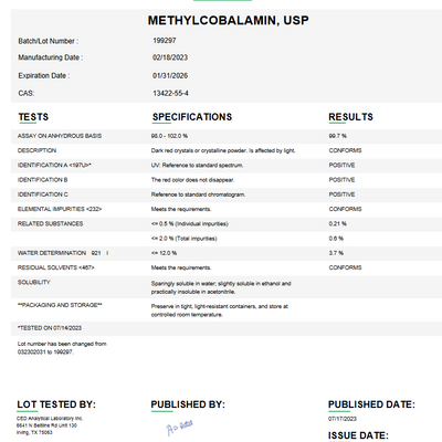 Methylcobalamin USP For Compounding (API)
