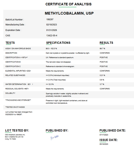 Methylcobalamin USP For Compounding (API)