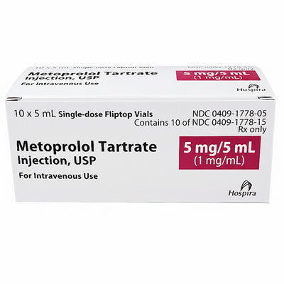 Metoprolol Tartrate Injection 5 mg/ml Vials 10/Box Pfizer Hospira (RX)