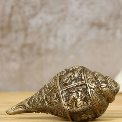 eCraftIndia Gold-Toned Handcrafted Auspicious Lord Ganesha Shankh Showpiece