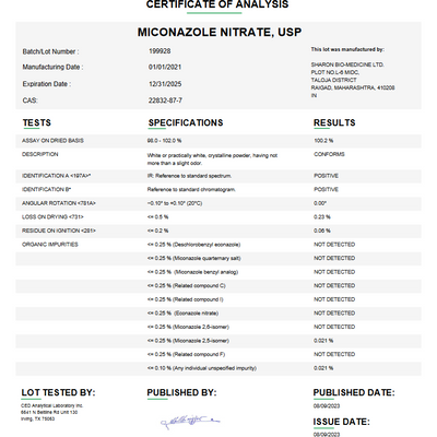 Miconazole Nitrate API Powder USP For Custom Compounding (Rx)