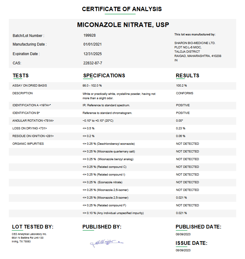 Miconazole Nitrate API Powder USP For Custom Compounding (Rx)
